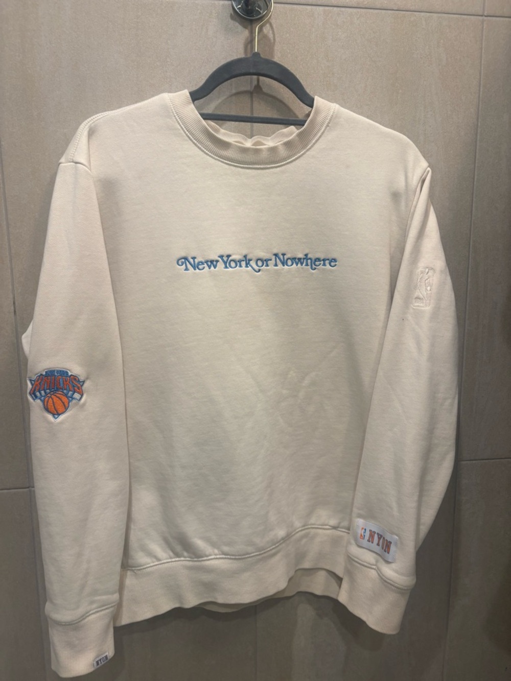 New York or Nowhere Knicks Men's Cream Crewneck Sweater